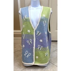 VTG Mandal Bay Sweater Vest XL Cottage Pearl Embroider Butterfly Country Boho